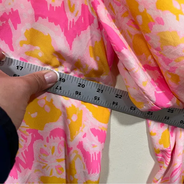 Lilly Pulitzer Large Elsa Ooh La La Pink Yellow Floral Silk Blouse Top Blouson - Image 4