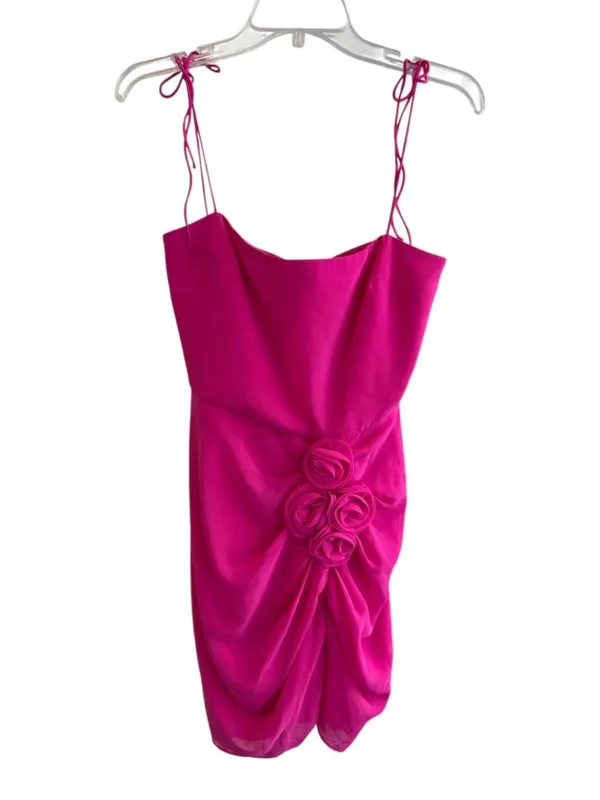 NWT AMANDA UPRICHARD Holly Dress Small Hot Pink Rosette Mini $255 - Image 11