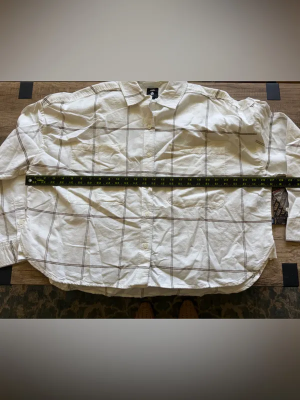 Vans Antica Boxy Long Sleeve Button Down Shirt Cream Plaid Size Large NWT - Image 6