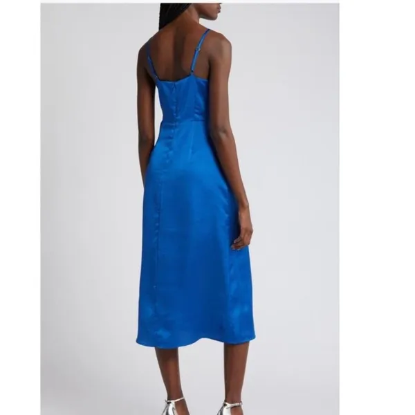 Anthropologie Chelsea28 Women Dress XL Blue Satin‎ Faux Wrap Midi Party Cocktail - Image 2