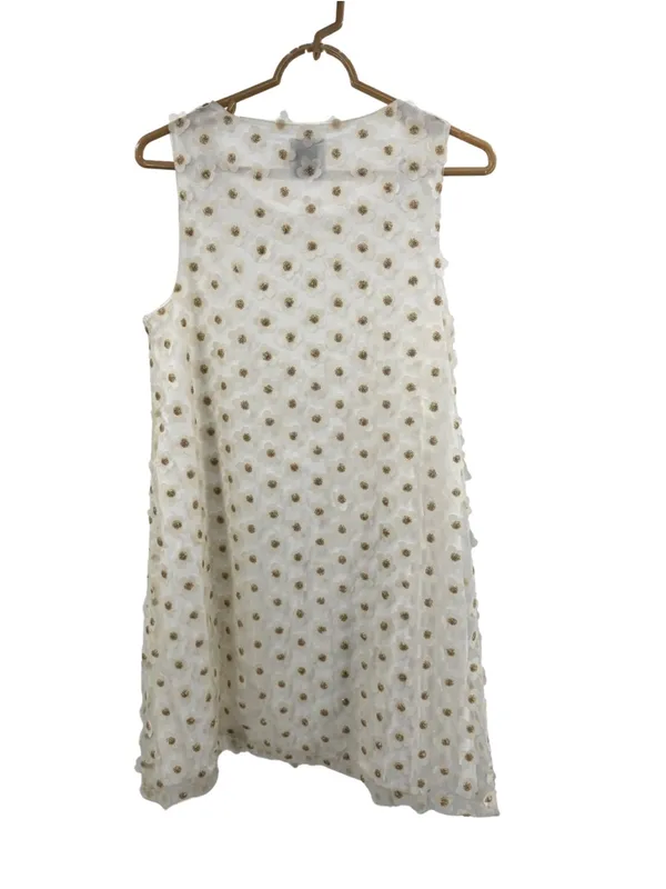 Lili Sidonio cream sheer overlay 3D daisy metallic gold S Mini Dress sleeveless - Image 2