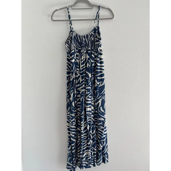 Goa Dress Womens XS Blue White Maxi Resort Beach Coastal‎ Luxury Flowy - Image 2