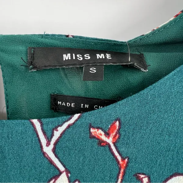 Miss Me Womens Small Teal Floral Ruffle Sleeve Blouse NWT Boho Keyhole - Image 4