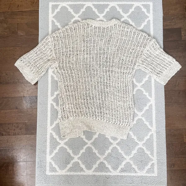Free People marble tan crochet knit open cardigan quarter sleeve sweater - Image 8