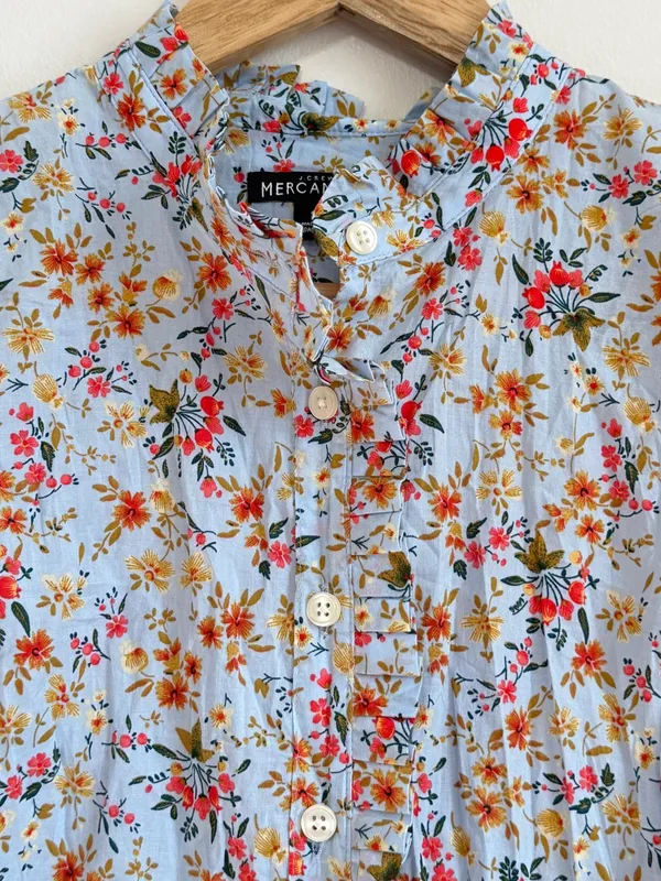 J. Crew Floral Button Up Shirt Size Small Blue Orange Cotton - Image 5