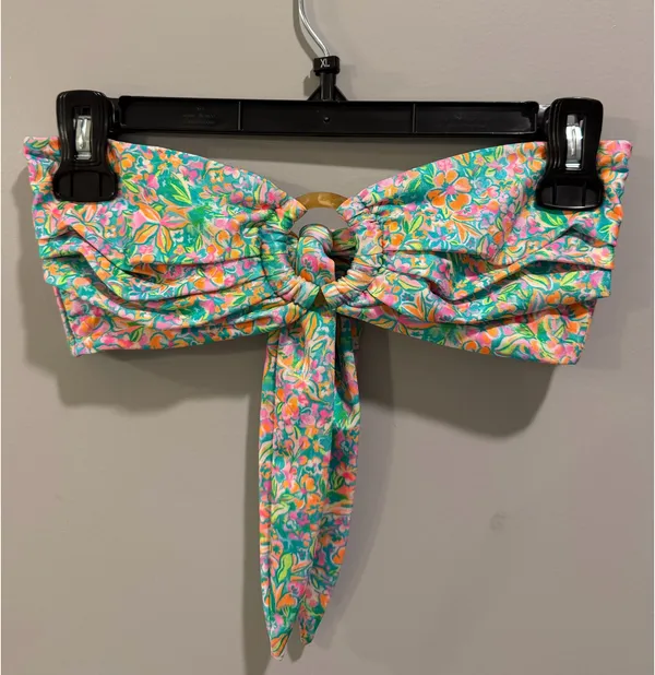 Kulani Kinis Spring Fling Shimmer O-Ring Floral Bandeau Bikini Top Green Multi - Image 7