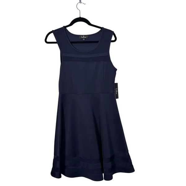 Lulus Navy Blue Sleeveless Sheath Dress with Mesh Accents Size M NWat - Image 2