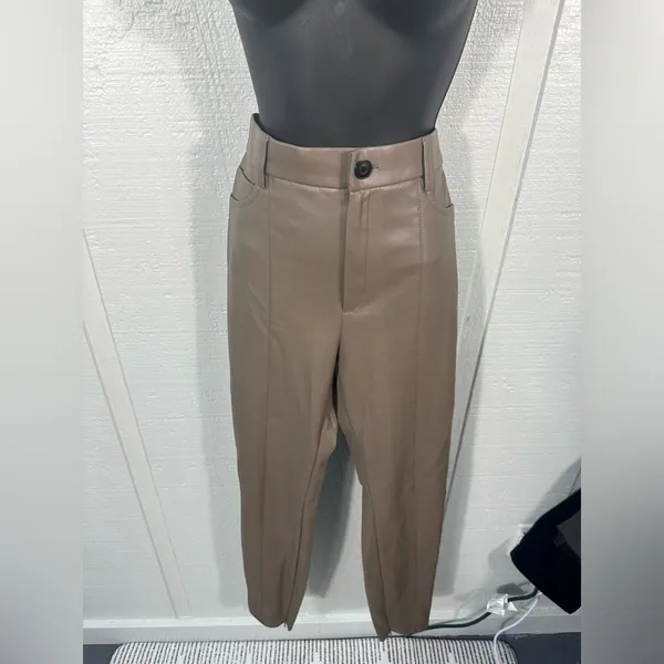 Zara Women’s Tan Skinny Faux Leather Pants Size Medium NWOT - Image 2