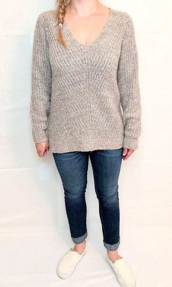 Abercrombie V-Neck Knitted Sweater in Rib - Pink/Grey Marl - M - Image 5