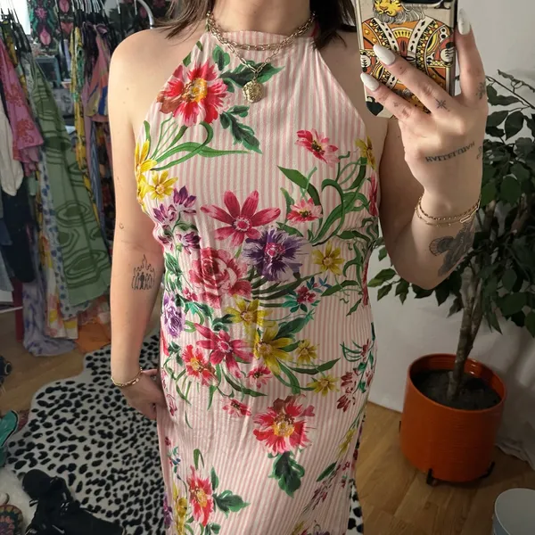Privacy please Floral Halter Open Back Maxi Dress Pink - Image 4