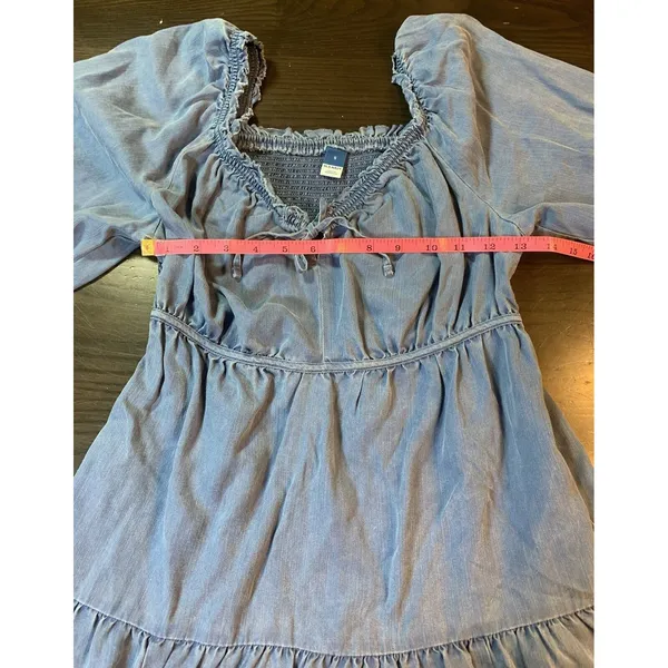 Old‎ Navy Smocked Peasant Dress Small Blue Tiered Swing Western Cottage Boho - Image 9