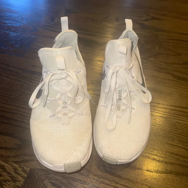 Nike White and Silver Sneakers - Image 2