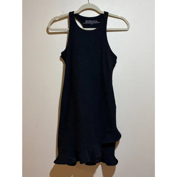Beyond Yoga Size S Spacedye Ruffled Up High Neck Racerback Dress Black - Image 3