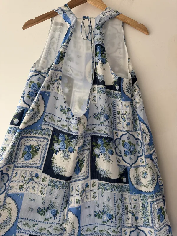 NEW!! Abercrombie & Fitch Blue Floral‎ Patchwork Summer Dress - Image 6