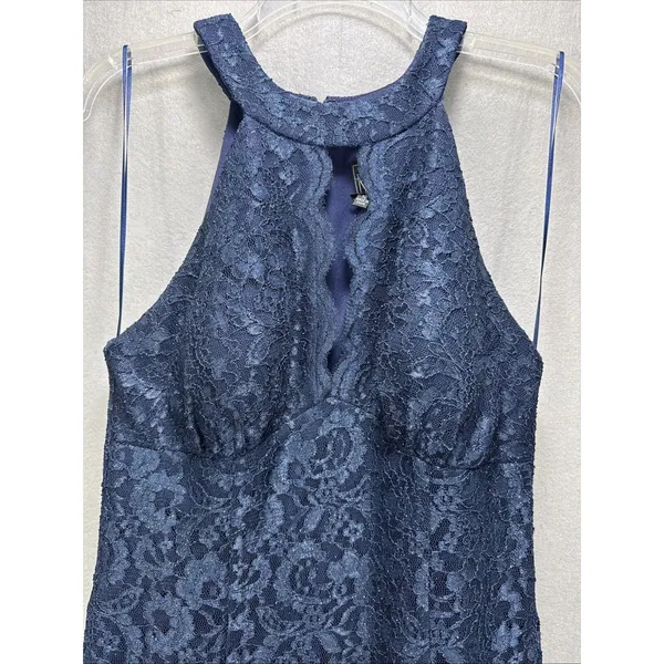 Sexy Mermaid Evening Dress Size 12 Blue Lace Formal Y2K Bodycon Prom Party Gown - Image 3