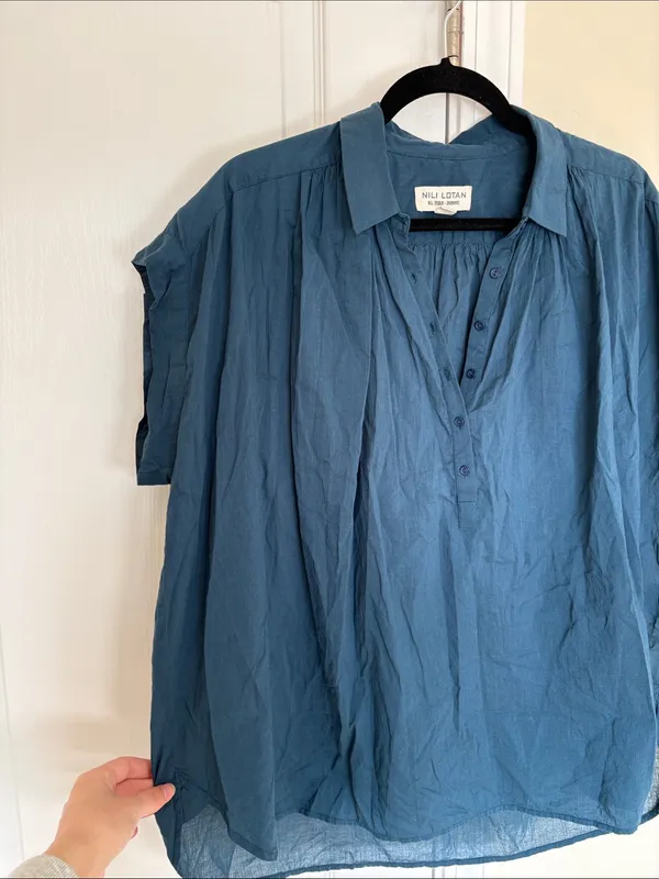 Nili Lotan Normandy Blouse Teal Blue 100% Cotton Flowy Oversized SZ S - Image 6