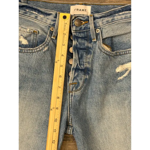 Frame Le Original High Rise Straight Leg Distressed Frayed Hem Jeans‎ Size 24x27 - Image 7