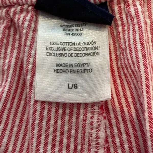 Red White Seersucker Cotton Striped Cargo Lounge Pants Large Elastic Drawstring - Image 4
