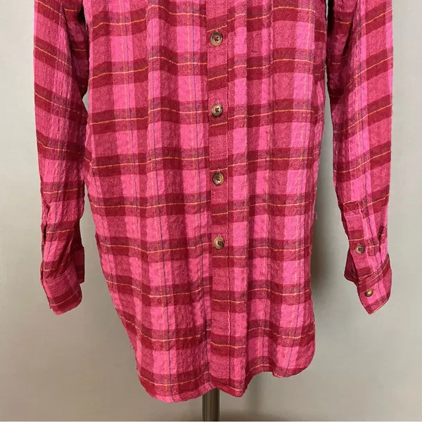 Anthropologie Isadora Button-Back Tunic Posy Pink Shirt‎ Blouse Top Plaid Medium - Image 8