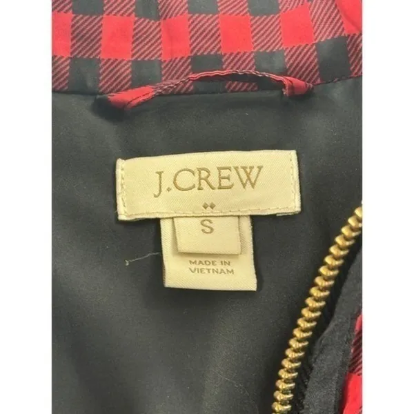 J Crew Red Black Buffalo Check Quilted Puffer Vest‎ Gilet Size S - Image 7