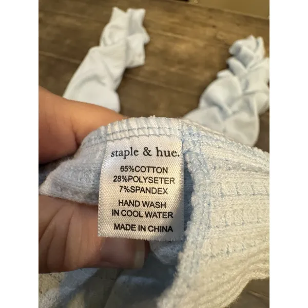 Staple & Hue Freya Pants Sky Blue Waffle Knit Ruched Leg Thermal Size Large - Image 9