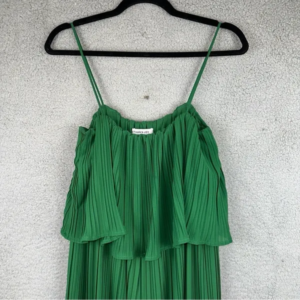 Ethan N Joy Jumpsuit Womens Small Green Wide Leg Pleated Spaghetti Strap Whimsy - Image 4