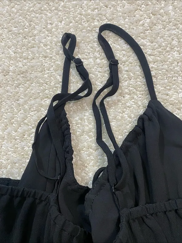 Aritzia Wilfred Black Smocked Mini Dress with Ruffle Hem Size M - Image 13