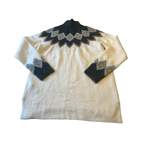 Abercrombie & Fitch Womens Cream Fair‎ Isle Wool Blend Mock Neck Sweater Small - Image 4