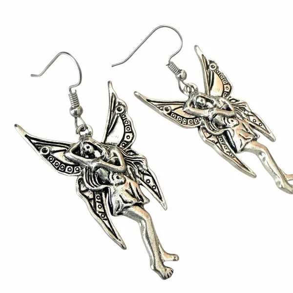 Silver Tone Winged Fairy Dangle Earrings - Image 5