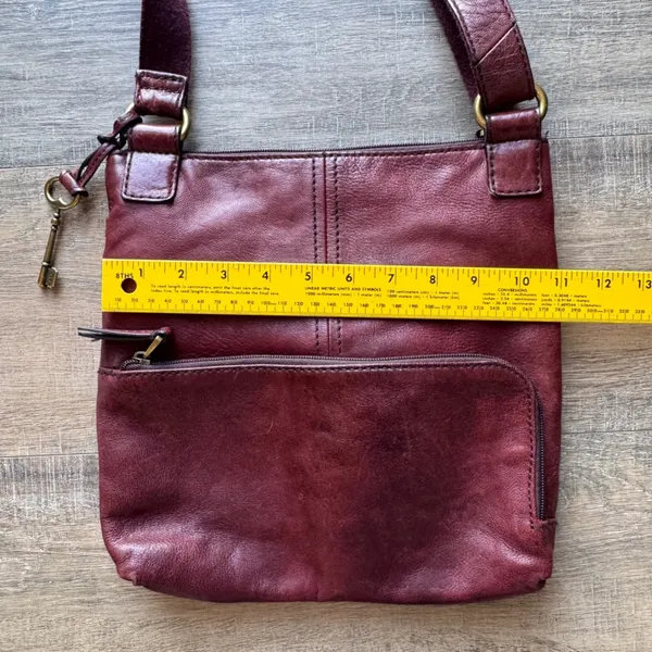 Fossil Burgundy Lamb Hide Leather Crossbody Messenger Bag ZB5524 Brass Key Charm - Image 6