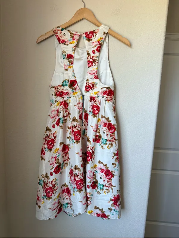 Alice + Olivia White Floral Print Crepe Pleated Sleeveless Mini Dress Size M - Image 2