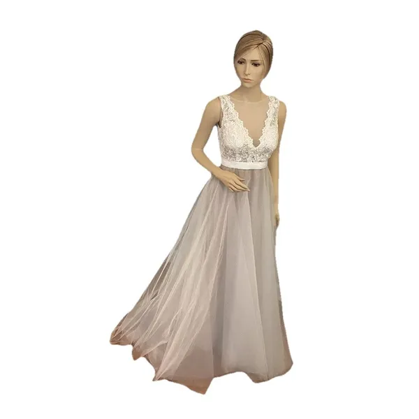 Hebeos wedding dress white lace‎ and tool over champagne sz 2 - Image 3