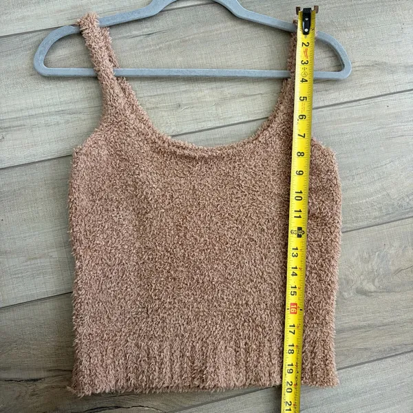 SKIMS Boucle Knit Sleeveless Cropped Tank Top Camel Brown S/M - Image 4