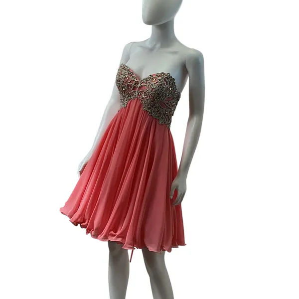Evenings by Allure Strapless Coral Pink Embellished Corset Dress Size‎ 6 Formal - Image 6