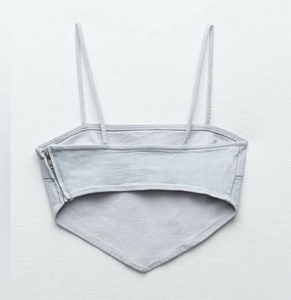 Zara NWT Light Denim Chambray Crop Top Size M - Image 3