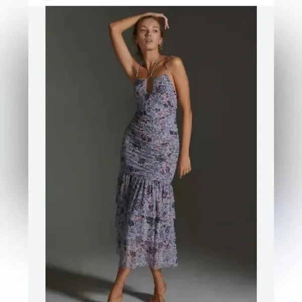 MISA Los Angeles Nicola Floral Mesh Halter Midi Dress Blue Size XS NWT - Image 12