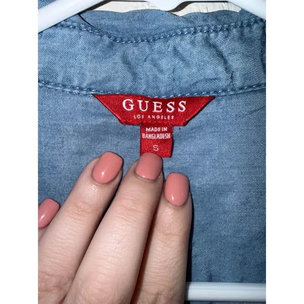 Guess Los Angeles Blue Chambray Button Down Belted Shirt Dress Small - Image 2