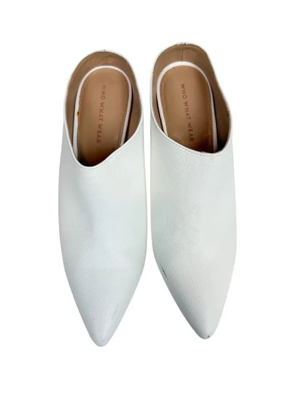 Who What Wear White Pebbled Vegan Leather Point Toe Heeled Mule Silver Size 9 - Image 6