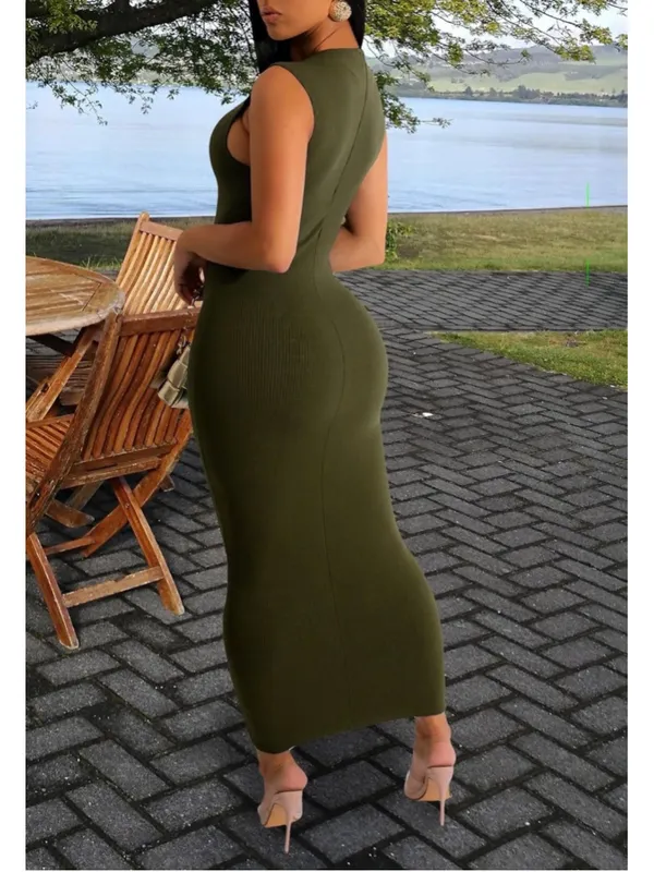 NEW Ribbed Tank Dress Sleeveless Bodycon Midi 2X - Image 4
