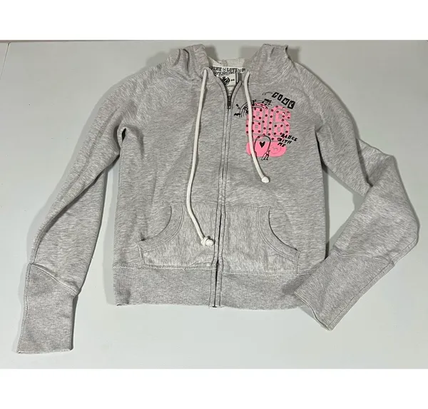 Victoria’s Secret PINK Gray Y2K Diamond Zipper Sweater Sweatshirt Hoodie XS 🎀✨ - Image 2