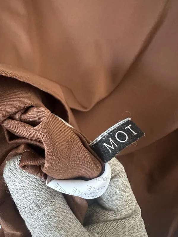 Motf Satin V-Neck Blouse Size S Brown Short Sleeve Top - Image 2