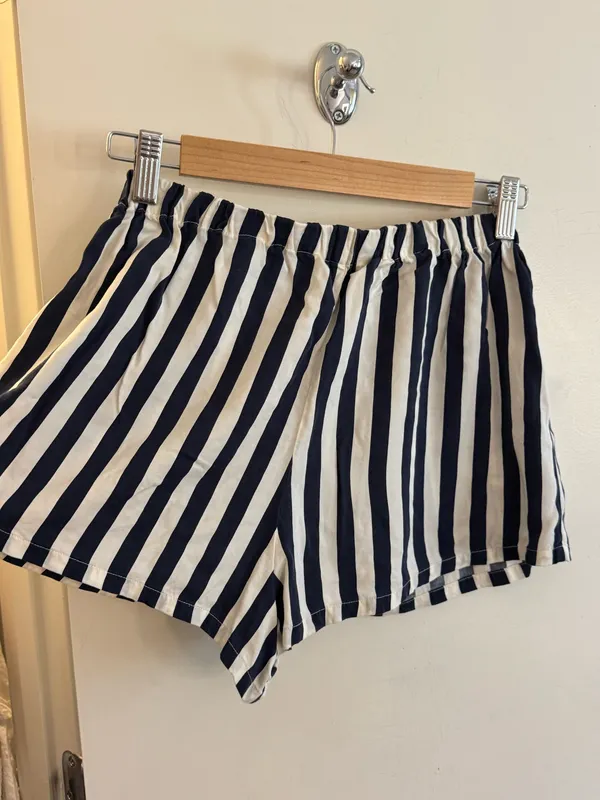 Reformation Striped Shorts Linen Blue White - Image 3