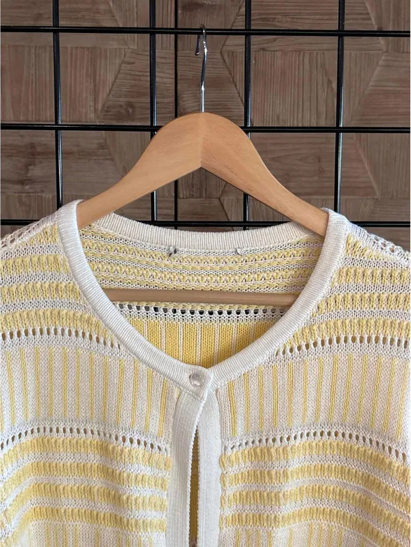Christopher & Banks Yellow Cottagecore Cardigan S/M Crochet Knit Sweater Boho - Image 3
