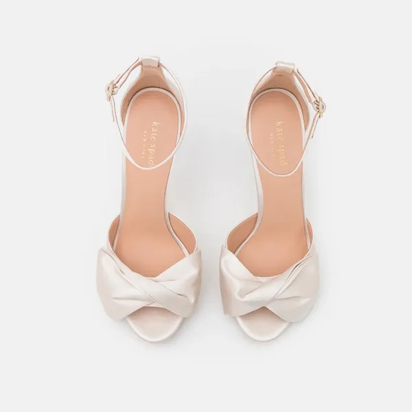 Kate Spade Bridal Bow Heeled Sandals Platform Ivory Satin Size 6 - Image 3