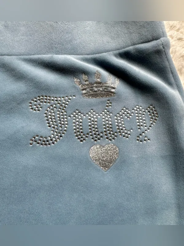 Juicy Couture Velour Track Pants Sweats Baby Blue M Velour Bling Cozy Retro Y2K - Image 3