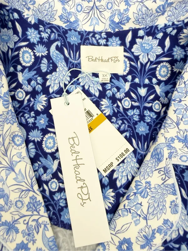 BedHead 3/4 Sleeve Classic PJ Set Bloomscape Blue Bird Floral Cropped Pajama Set - Image 13