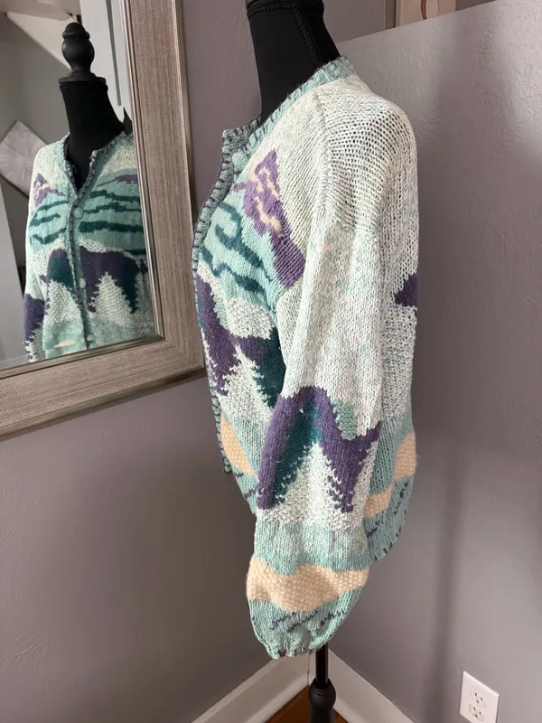 Heirloom Collectibles VTG Heirlooms Hand Knit Wool Blend Cottagecore Grannycore Cardigan Large. - Image 3