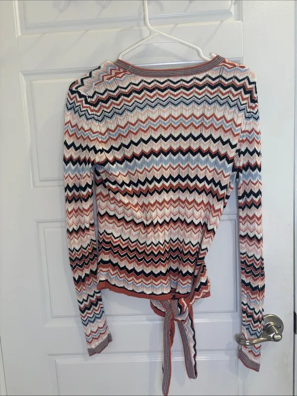 Lacausa Lascana Chevron Wrap Sweater Top Missoni Inspired Boho Knit Tie Waist US 4/6 - Image 3