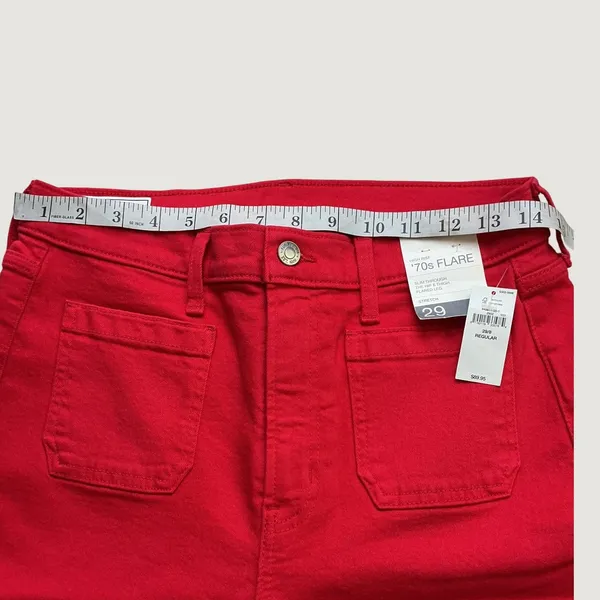 Gap 70s Flare High Rise Jeans Red Patch Pocket Stretch Denim 29/8 Regular NEW - Image 7