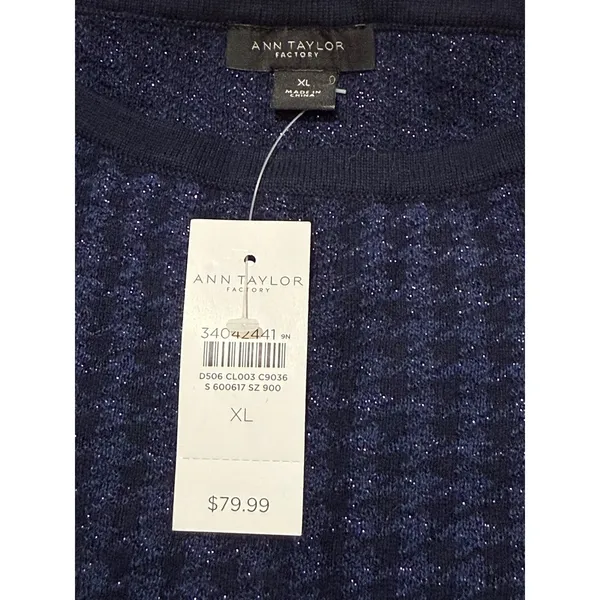 Ann Taylor Factory Women's Blue Houndstooth Shimmer‎ Sweater Top Size XL New NWT - Image 5